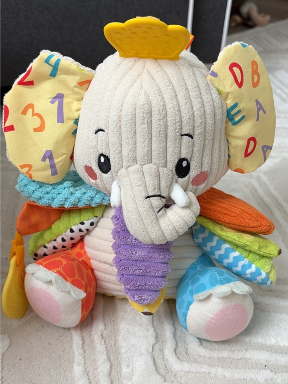 Colorful Cream & Multi-Color Elephant Sensory Plush Toy